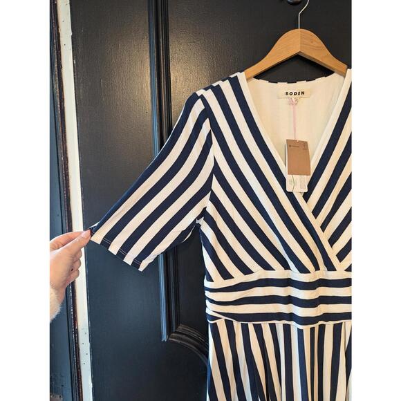 Boden Kassidy Navy & White, Striped, Fit & Flare Knit Midi Dress - NWT - Size 12 - Picture 5 of 6